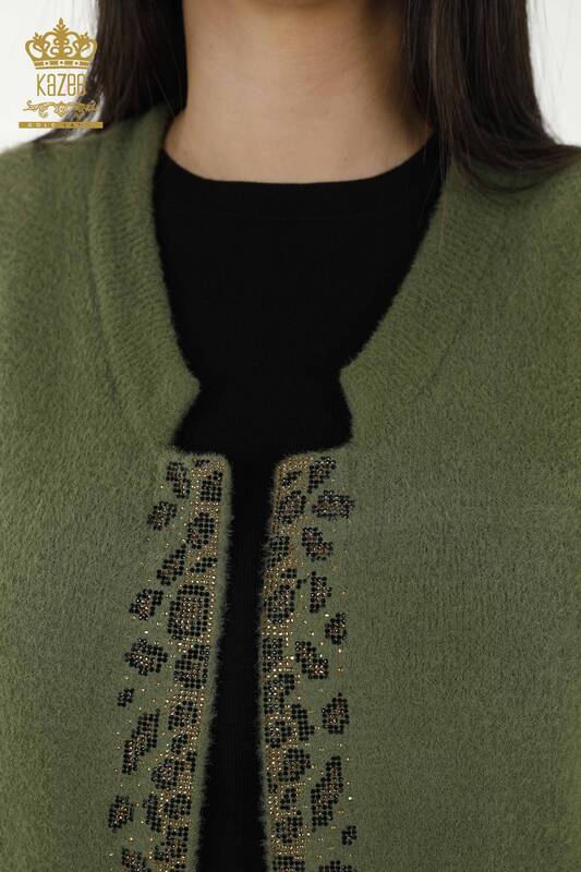 Wholesale Women's Vest - Leopard Stone Embroidered - Khaki - 30245 | KAZEE