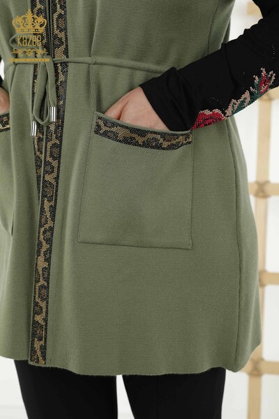 Wholesale Women's Vest - Leopard Stone Embroidered - Khaki - 30261 | KAZEE - Thumbnail