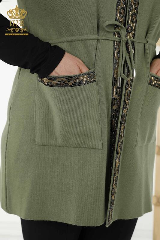 Wholesale Women's Vest - Leopard Stone Embroidered - Khaki - 30261 | KAZEE