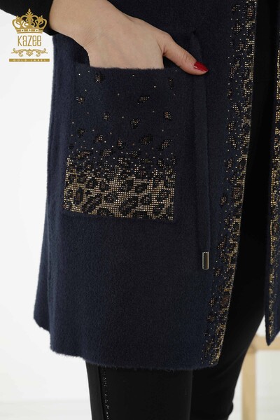 Wholesale Women's Vest - Leopard Stone Embroidered - Navy Blue - 30245 | KAZEE - Thumbnail
