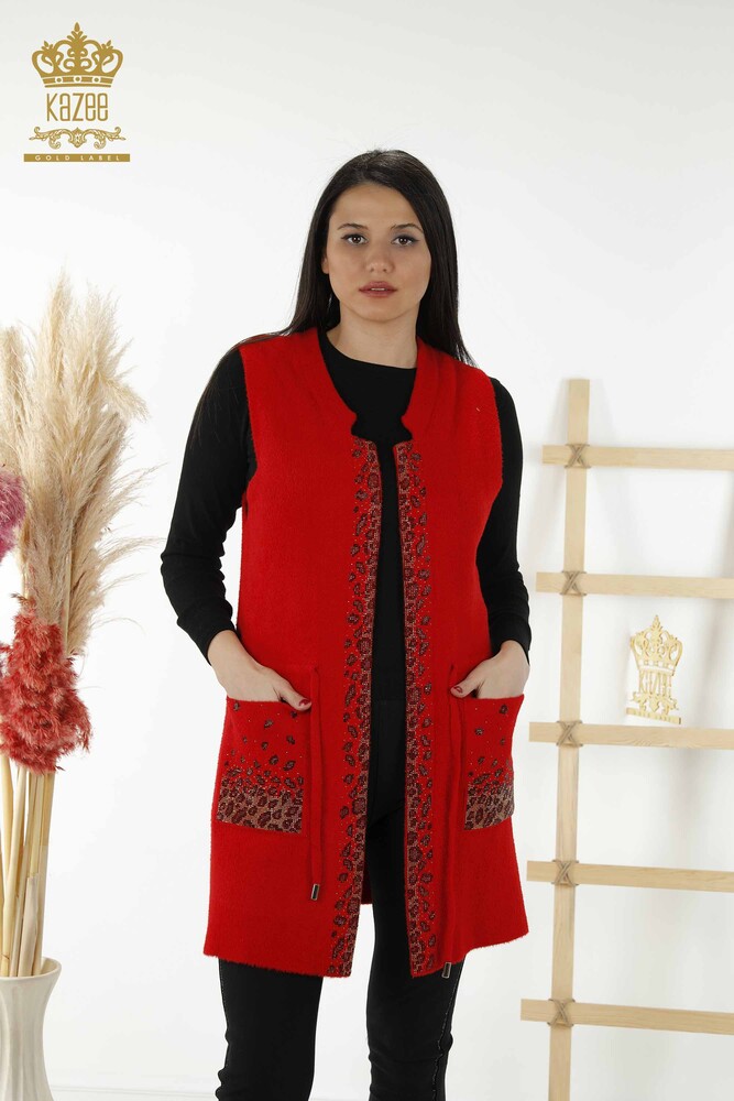 Wholesale Women's Vest - Leopard Stone Embroidered - Red - 30245 | KAZEE - 1