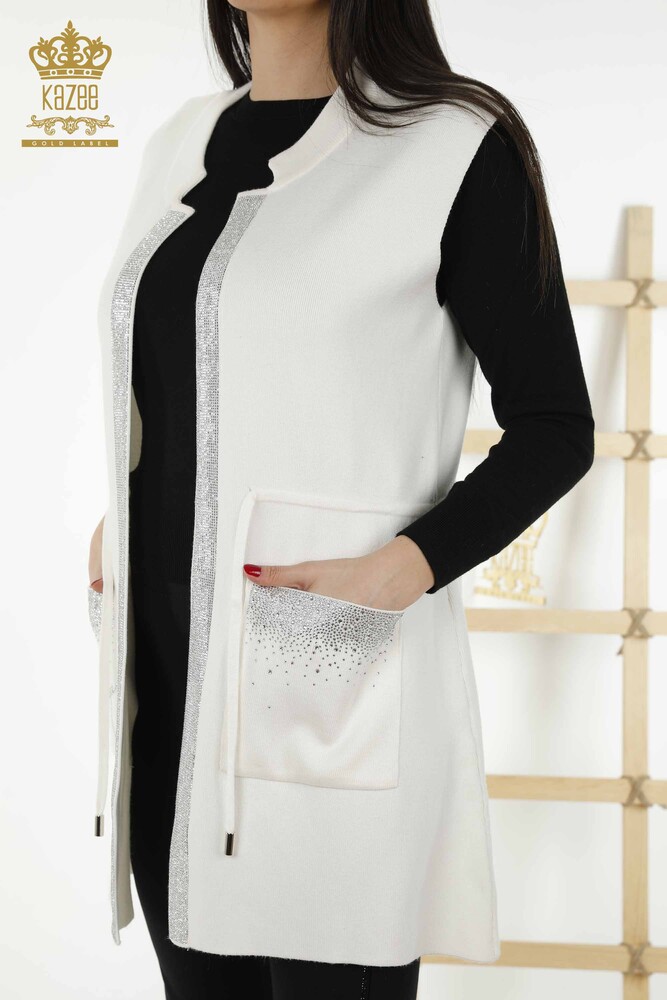 Wholesale Women's Vest - Pocket Detailed - Ecru - 30308 | KAZEE - 4