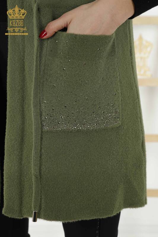 Wholesale Women's Vest - Pocket Stone Embroidered - Khaki - 30243 | KAZEE