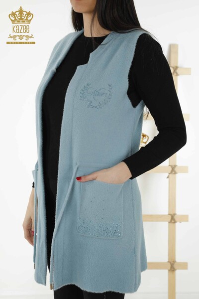 Wholesale Women's Vest - Pocket Stone Embroidered - Light Blue - 30243 | KAZEE - Thumbnail