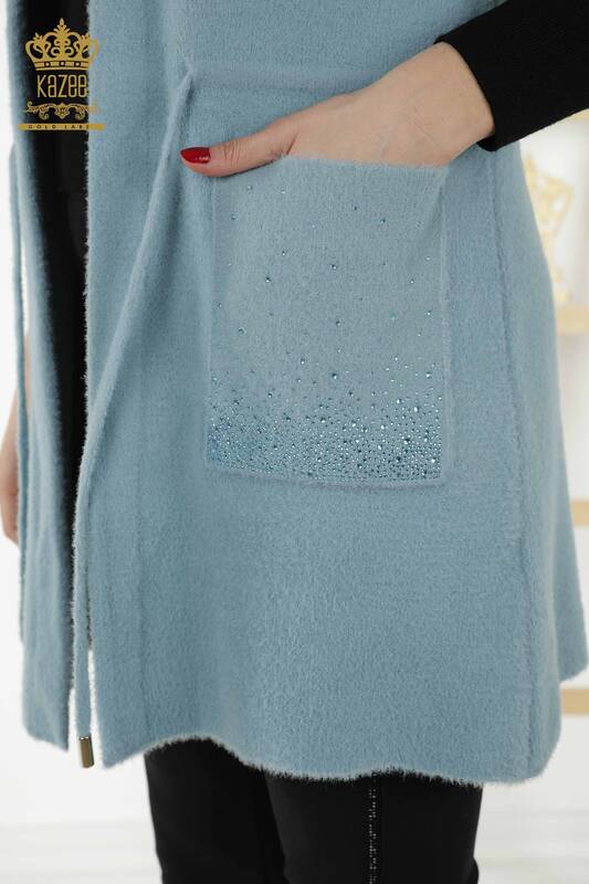 Wholesale Women's Vest - Pocket Stone Embroidered - Light Blue - 30243 | KAZEE