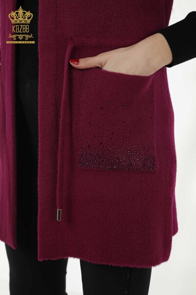 Wholesale Women's Vest - Pocket Stone Embroidered - Purple - 30243 | KAZEE - Thumbnail
