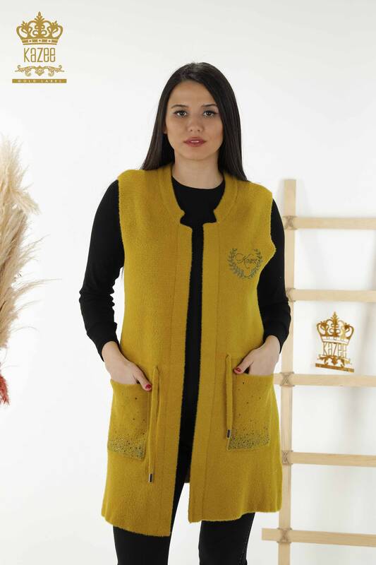 Wholesale Women's Vest - Pocket Stone Embroidered - Saffron - 30243 | KAZEE