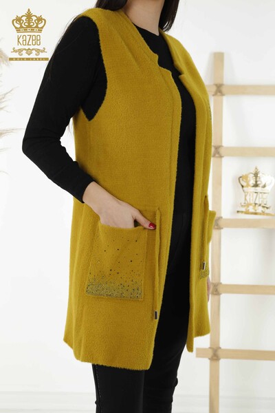 Wholesale Women's Vest - Pocket Stone Embroidered - Saffron - 30243 | KAZEE - Thumbnail