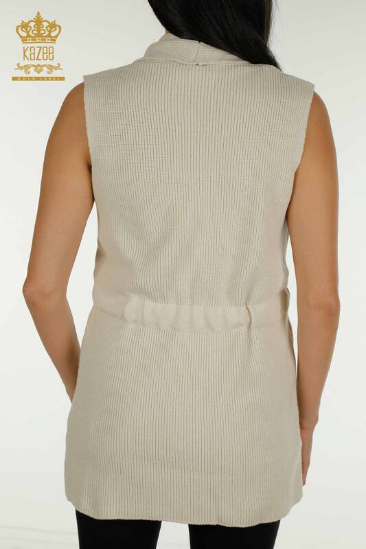 Wholesale Women's Vest with Rope Tie Beige - 30410 | KAZEE