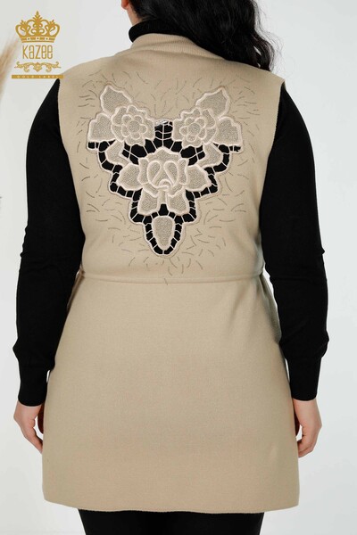 Wholesale Women's Vest Stone Embroidered Beige - 16830 | KAZEE - Thumbnail