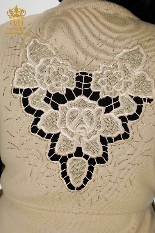 Wholesale Women's Vest Stone Embroidered Beige - 16830 | KAZEE