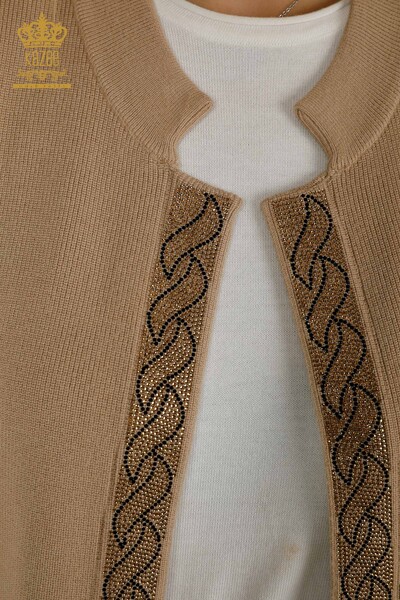 Wholesale Women's Vest Stone Embroidered Beige - 30608 | KAZEE - Thumbnail