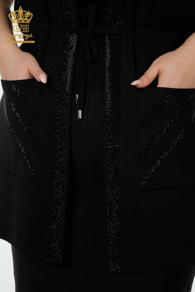 Wholesale Women's Vest Stone Embroidered Black - 16833 | KAZEE - Thumbnail