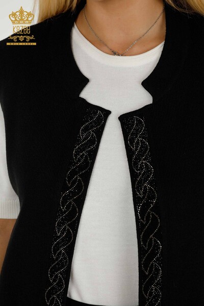 Wholesale Women's Vest Stone Embroidered Black - 30608 | KAZEE - Thumbnail