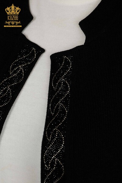 Wholesale Women's Vest Stone Embroidered Black - 30608 | KAZEE - 4