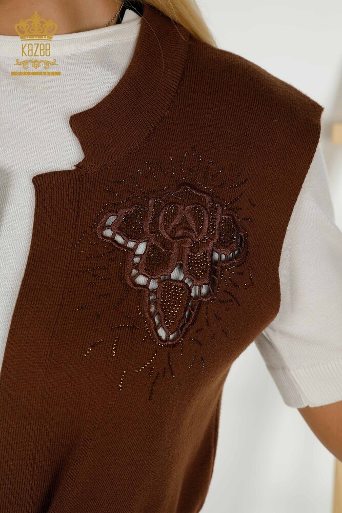Wholesale Women's Vest Stone Embroidered Brown - 16830 | KAZEE - 3