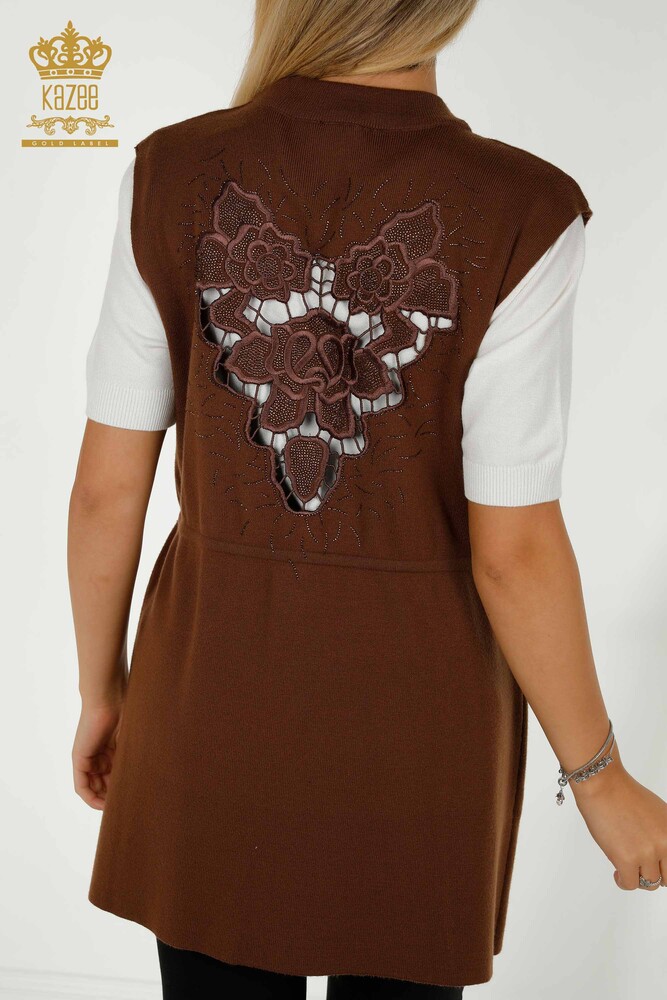 Wholesale Women's Vest Stone Embroidered Brown - 16830 | KAZEE - 7