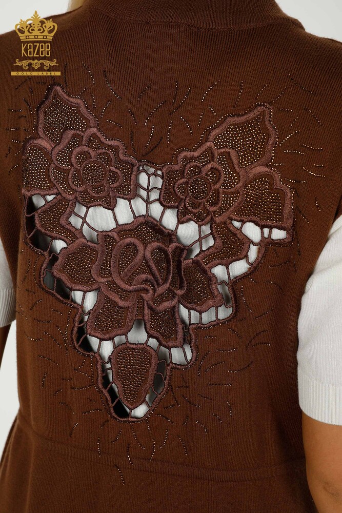 Wholesale Women's Vest Stone Embroidered Brown - 16830 | KAZEE - 8