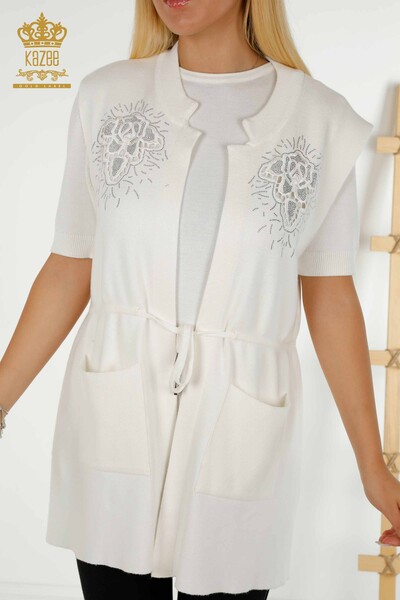 Wholesale Women's Vest Stone Embroidered Ecru - 16830 | KAZEE - 2