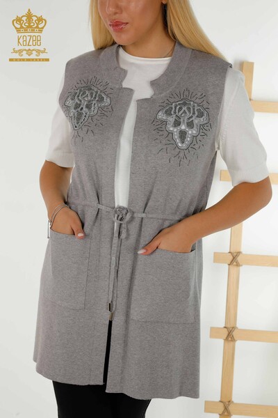Wholesale Women's Vest Stone Embroidered Gray - 16830 | KAZEE - Thumbnail