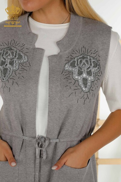 Wholesale Women's Vest Stone Embroidered Gray - 16830 | KAZEE - Thumbnail