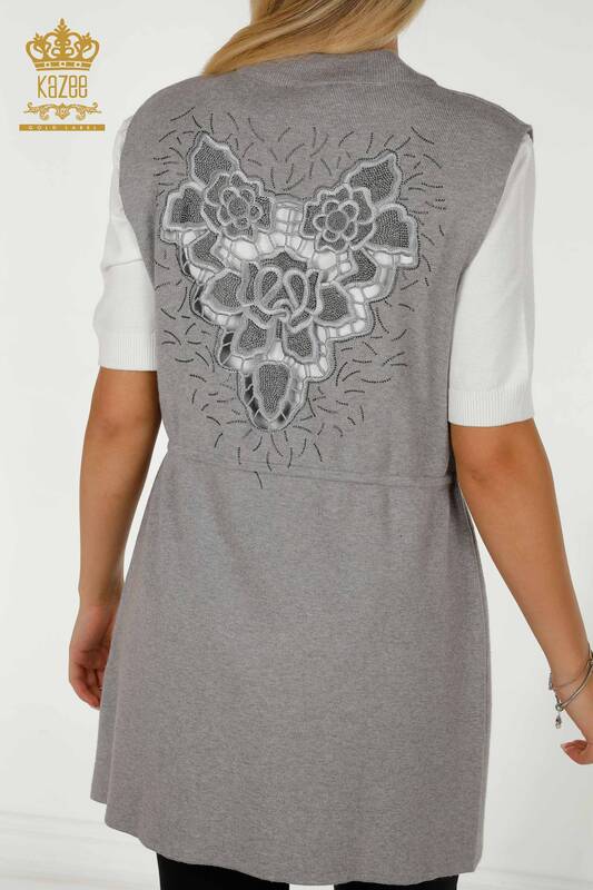 Wholesale Women's Vest Stone Embroidered Gray - 16830 | KAZEE