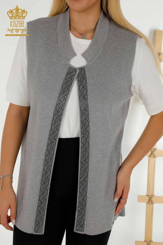 Wholesale Women's Vest Stone Embroidered Gray - 30608 | KAZEE