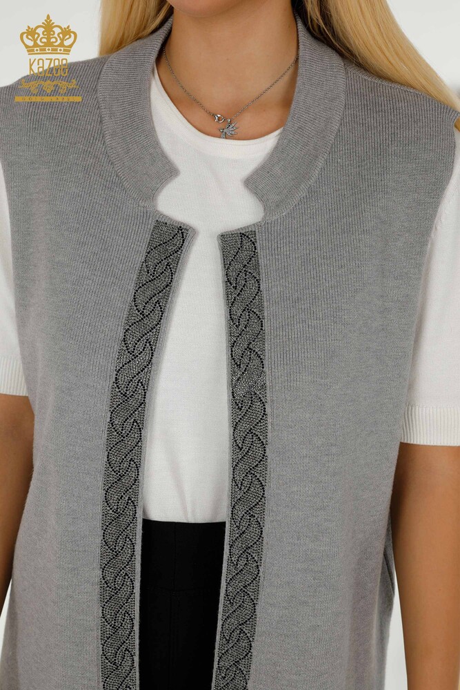 Wholesale Women's Vest Stone Embroidered Gray - 30608 | KAZEE - 3