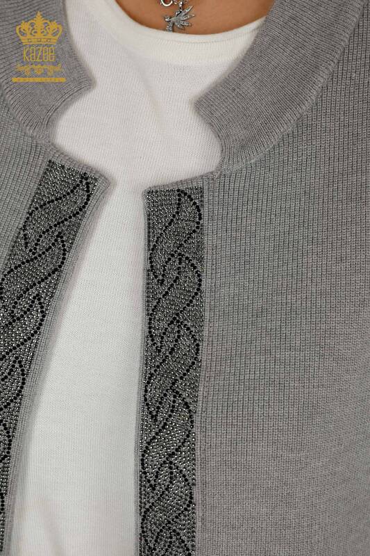 Wholesale Women's Vest Stone Embroidered Gray - 30608 | KAZEE