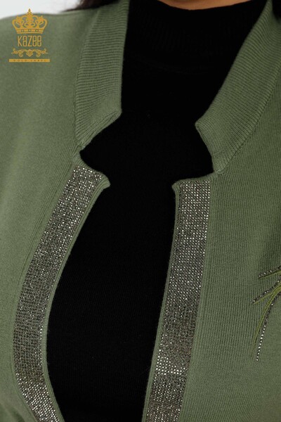 Wholesale Women's Vest Stone Embroidered Khaki - 16833 | KAZEE - Thumbnail