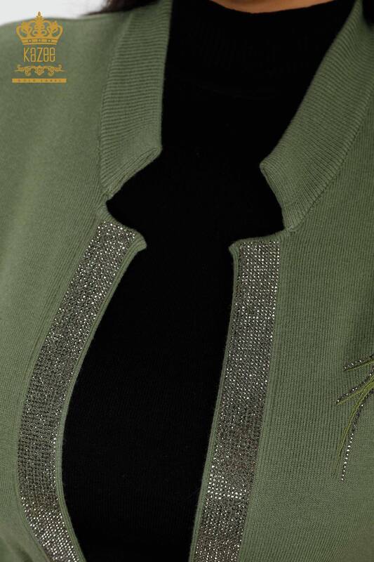 Wholesale Women's Vest Stone Embroidered Khaki - 16833 | KAZEE