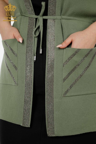 Wholesale Women's Vest Stone Embroidered Khaki - 16833 | KAZEE - Thumbnail