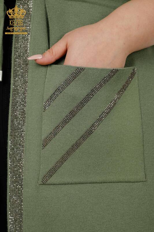 Wholesale Women's Vest Stone Embroidered Khaki - 16833 | KAZEE