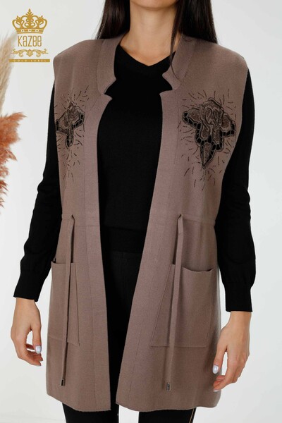 Wholesale Women's Vest Stone Embroidered Mink - 16830 | KAZEE - 2