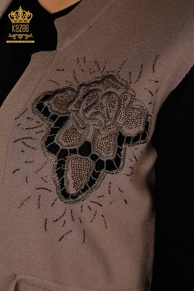 Wholesale Women's Vest Stone Embroidered Mink - 16830 | KAZEE - Thumbnail