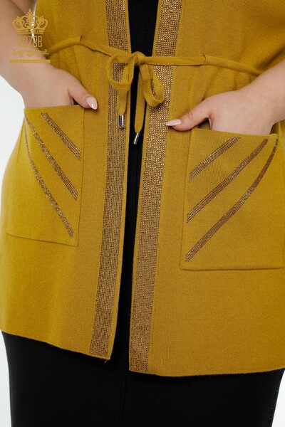 Wholesale Women's Vest Stone Embroidered Mustard - 16833 | KAZEE - Thumbnail
