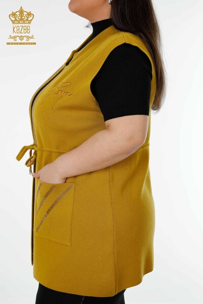 Wholesale Women's Vest Stone Embroidered Mustard - 16833 | KAZEE - Thumbnail
