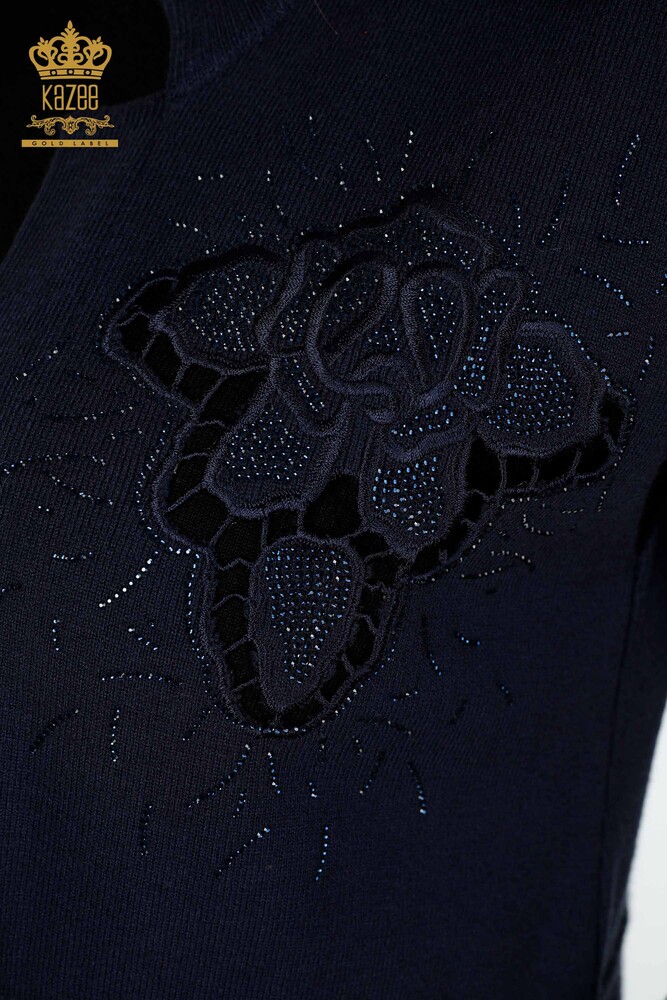 Wholesale Women's Vest Stone Embroidered Navy Blue - 16830 | KAZEE - 5