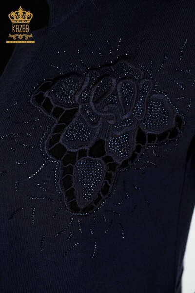 Wholesale Women's Vest Stone Embroidered Navy Blue - 16830 | KAZEE - 5