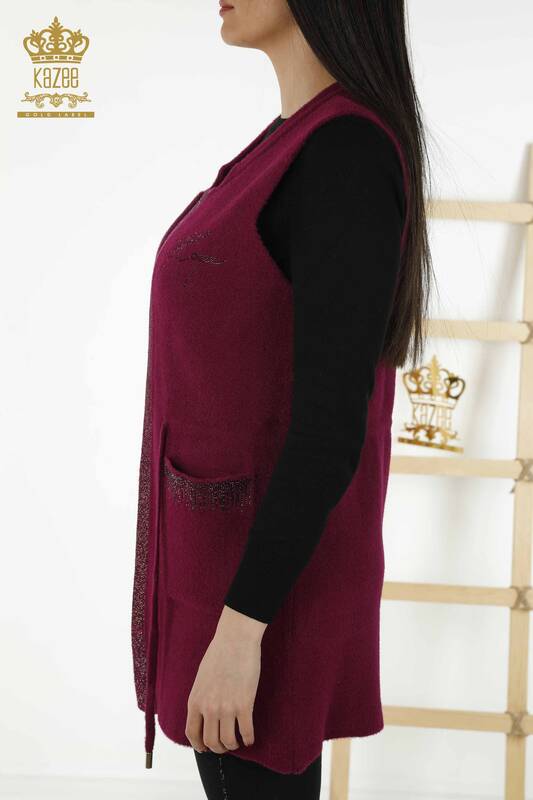 Wholesale Women's Vest - Stone Embroidered - Purple - 30244 | KAZEE