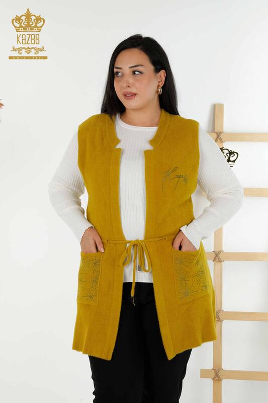Wholesale Women's Vest Two Pockets Mustard - 30582 | KAZEE