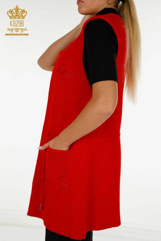 Wholesale Women's Vest Two Pockets Red - 30582 | KAZEE