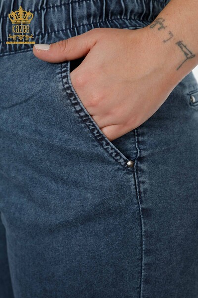 Wholesale Women's Elastic Waist Trousers Kazee Lettering Blue - 3502 | KAZEE - Thumbnail