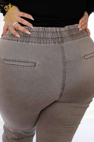 Wholesale Women's Elastic Waist Trousers Kazee Written Brown - 3502 | KAZEE - Thumbnail