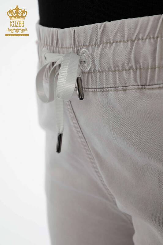 Wholesale Women's Elastic Waist Trousers Kazee Lettering Light Gray - 3502 | KAZEE