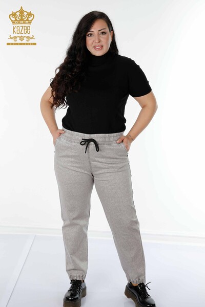 Wholesale Women's Elastic Waist Trousers With Pocket Beige - 3501 | KAZEE - Thumbnail