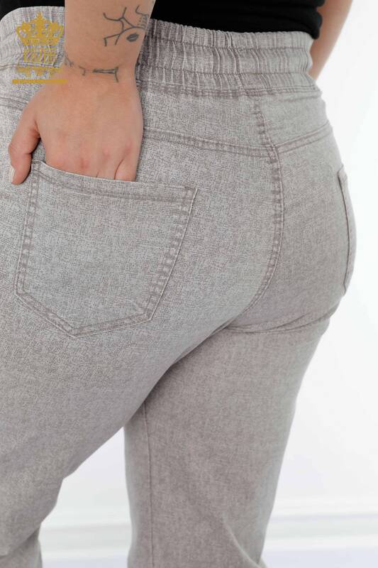 Wholesale Women's Elastic Waist Trousers With Pocket Beige - 3501 | KAZEE