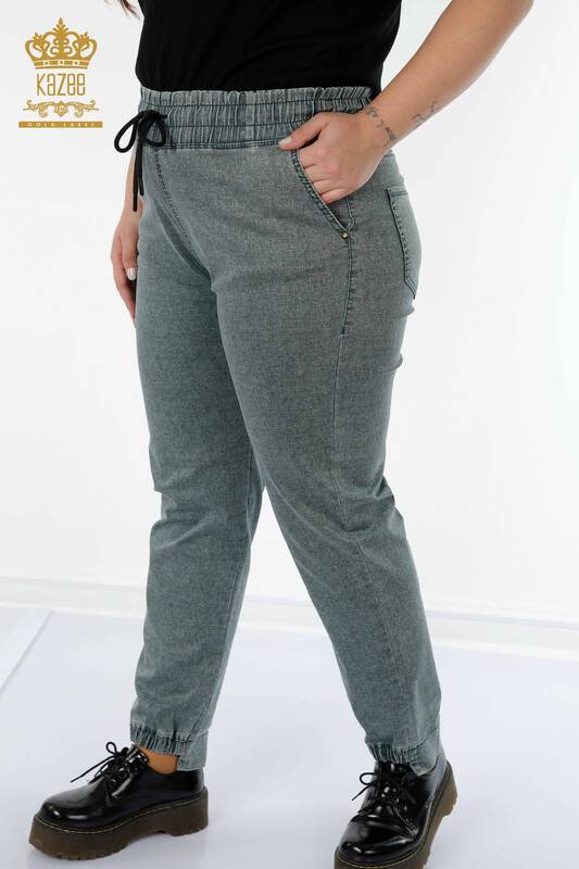 Wholesale Women's Elastic Waist Trousers With Pocket Khaki - 3501 | KAZEE