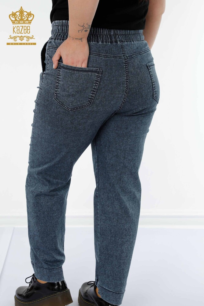 Wholesale Women's Elastic Waist Trousers With Pockets Navy - 3501 | KAZEE - 7