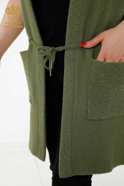 Wholesale Women's Waistcoat Pockets Tied Rope Khaki - 30246 | KAZEE - Thumbnail